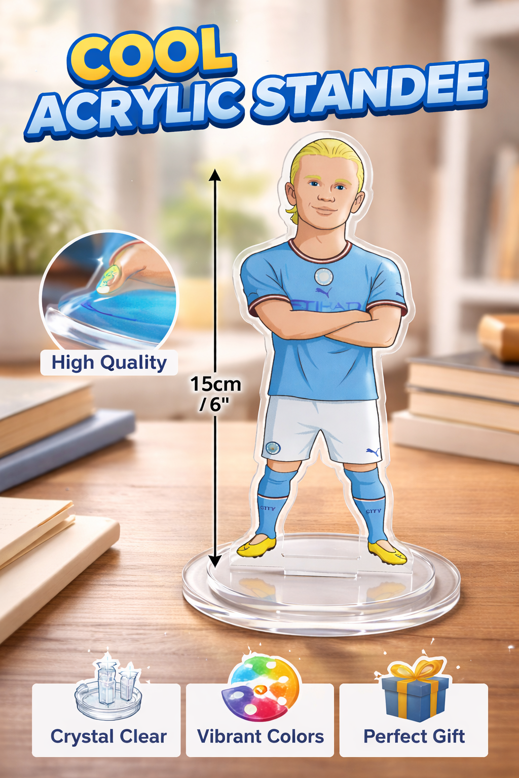 Football Player Acrylic Standee 15cm – Christopher Holroyd Cartoon Figure | Premium Transparent Desk Decor | Sports Fan Gift | Office & Room Decoration | Birthday Gift for Boys & Football Lovers