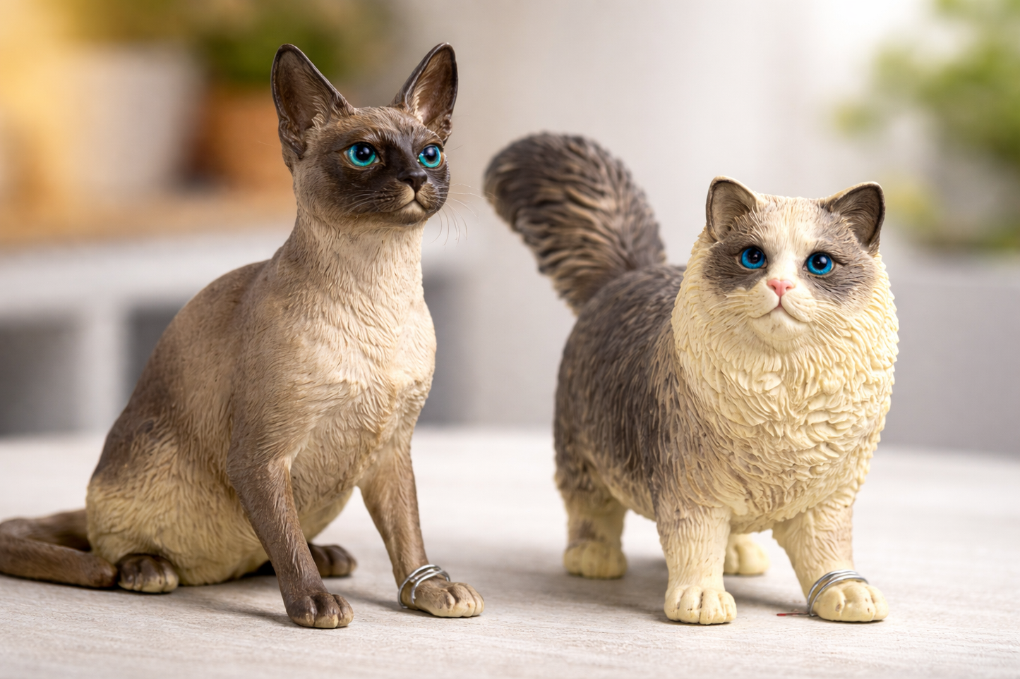 Realistic Siamese & Ragdoll Cat Toy Set of 2 | Mini Cat Figurines | Cute Animal Toys for Boys & Girls | Desk Decor Gift