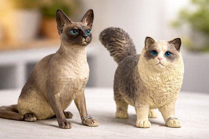 Realistic Siamese & Ragdoll Cat Toy Set of 2 | Mini Cat Figurines | Cute Animal Toys for Boys & Girls | Desk Decor Gift