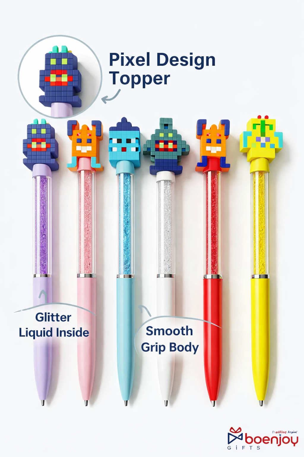 Mincraft 6 Pcs Cute Pixel Character Gel Pens | Smooth Blue Ink Writing Pens | Crystal Body Creative Pens for Kids & Adults | School...