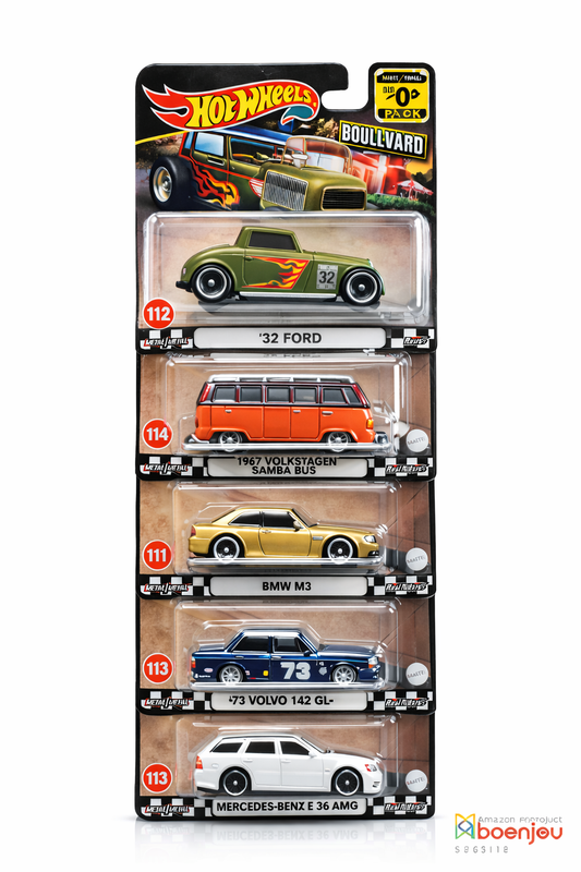 Hot Wheels Boulevard 5 Pack Die-Cast Cars Set | Premium Collectible Metal Cars | BMW M3, Volvo 142 GL, Mercedes AMG, VW Samba Bus, ’32 Ford| COD NOT AVAILABLE