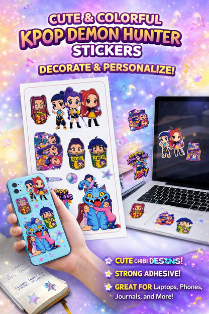 K-Pop Demon Hunters Stickers – 5 Sheets Cute Anime Kpop Girl Sticker Pack | Aesthetic Waterproof Stickers for Laptop, Phone, Journal, Scrapbook (50+ Stickers)