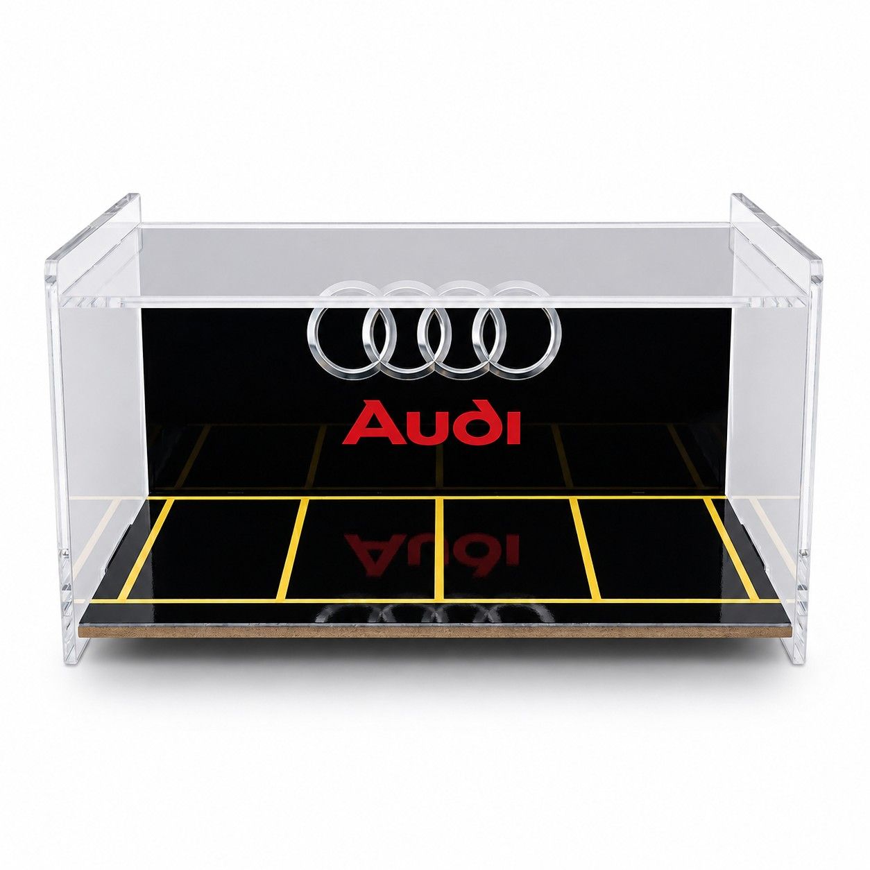 Audi Inspired Acrylic Garage Display Case for 4 Die-Cast Model Cars (22 x 13 x 11 cm) | Premium Dustproof Collector Showcase Box