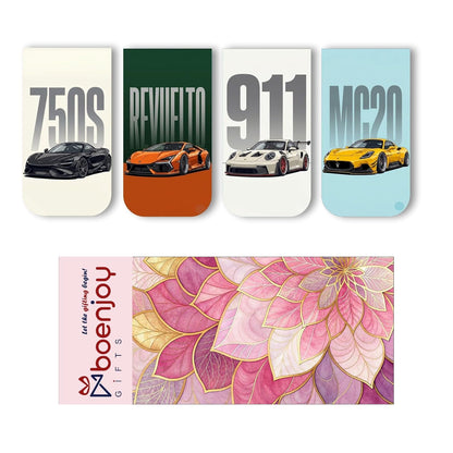 Super Cars Bookmark Set of 10-8 Magnetic Bookmarks + 2 Paper Bookmarks for Book Lovers, Aesthetic Bookmarks, Magnetic Bookmarks for Readers (11 x 2.9 cm)