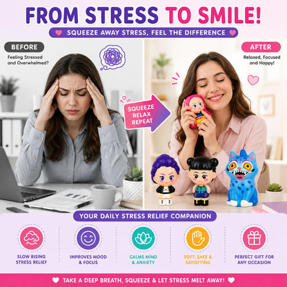 K Pop Demon Hunters Squishy Set of 4 – Rumi, Meera, Zoey & Blue Cat Slow Rising Stress Relief Squeeze Toys for Kids, Teens & Adults