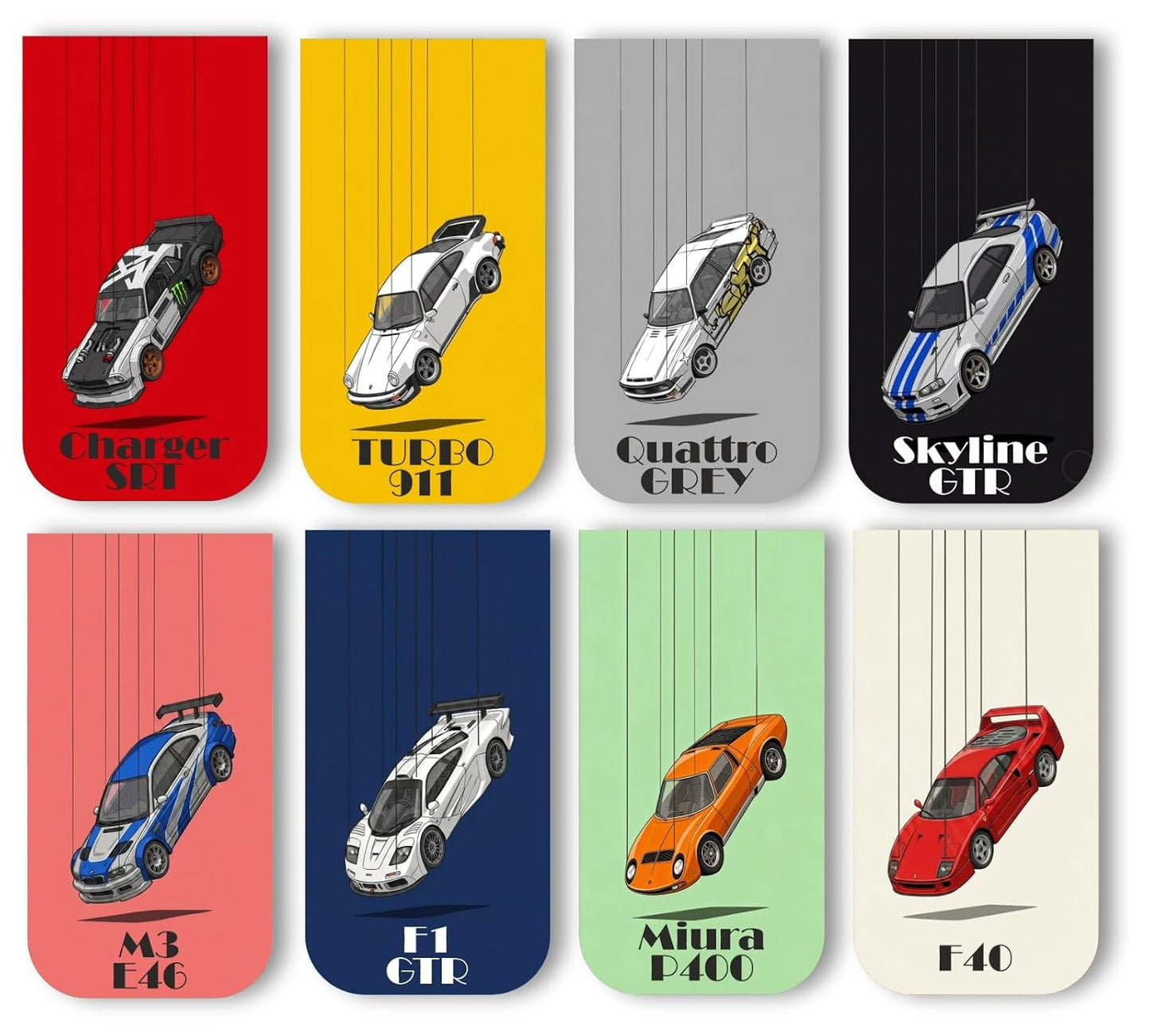 Retro Cars Bookmark Set of 10-8 Magnetic Bookmarks + 2 Paper Bookmarks for Book Lovers, Aesthetic Bookmarks, Magnetic Bookmarks for Readers (11 x 2.9 cm)