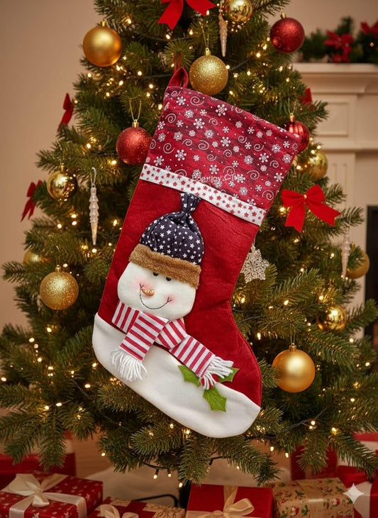 Christmas Stocking Gift Bag, Large Size, Santa Claus Gift Candy Socks, Hanging Ornament for Christmas Eve | Size Approx 15 Inch (Color A)