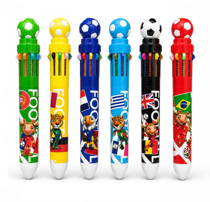 10-in-1 Football Theme Multicolor Pen Set of 6 | 10 Color Ball Pens for Kids & Adults | Top Novelty Pen | Smooth Writing Retractable Color Pen | School Stationery, Return Gifts