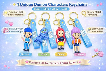 K POP Demon Hunters Keychain with Strap – Premium Silicone Keyring for Keys, Bags & Gifts for GirlsRandom 1 pcs