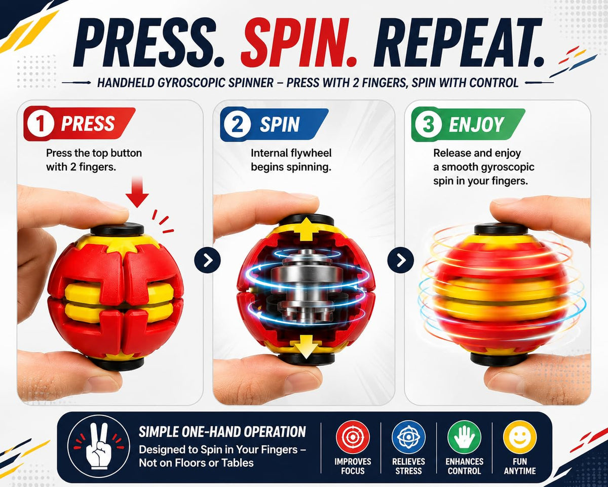 Press & Spin Gyroscopic Spinner Ball Toy – Random Color 1 Pc | Handheld Rotating Stress Relief Toy for Kids & Adults