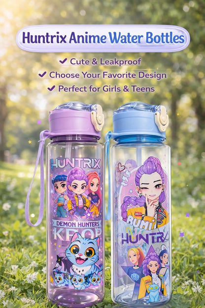 K POP Demon Hunters Water Bottle with Straw, Transparent Bottle, Leakproof BPA-Free Plastic Bottle, School Bottle with Strap, 500 ml, Drinking Bottle for Boys & Girls (1 pc- Random Design)