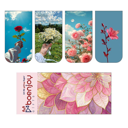 Flower Colorful Bookmark Set of 10-8 Magnetic Bookmarks + 2 Paper Bookmarks for Book Lovers, Aesthetic Bookmarks, Magnetic Bookmarks for Readers (11 x 2.9 cm) New