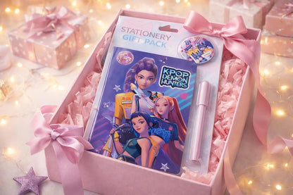 K POP Demon Hunters Stationery Gift Pack for Kids – Cute Notebook, Pen & Badge Set | Cartoon Theme Study Kit | Gift for Girls Boys Students