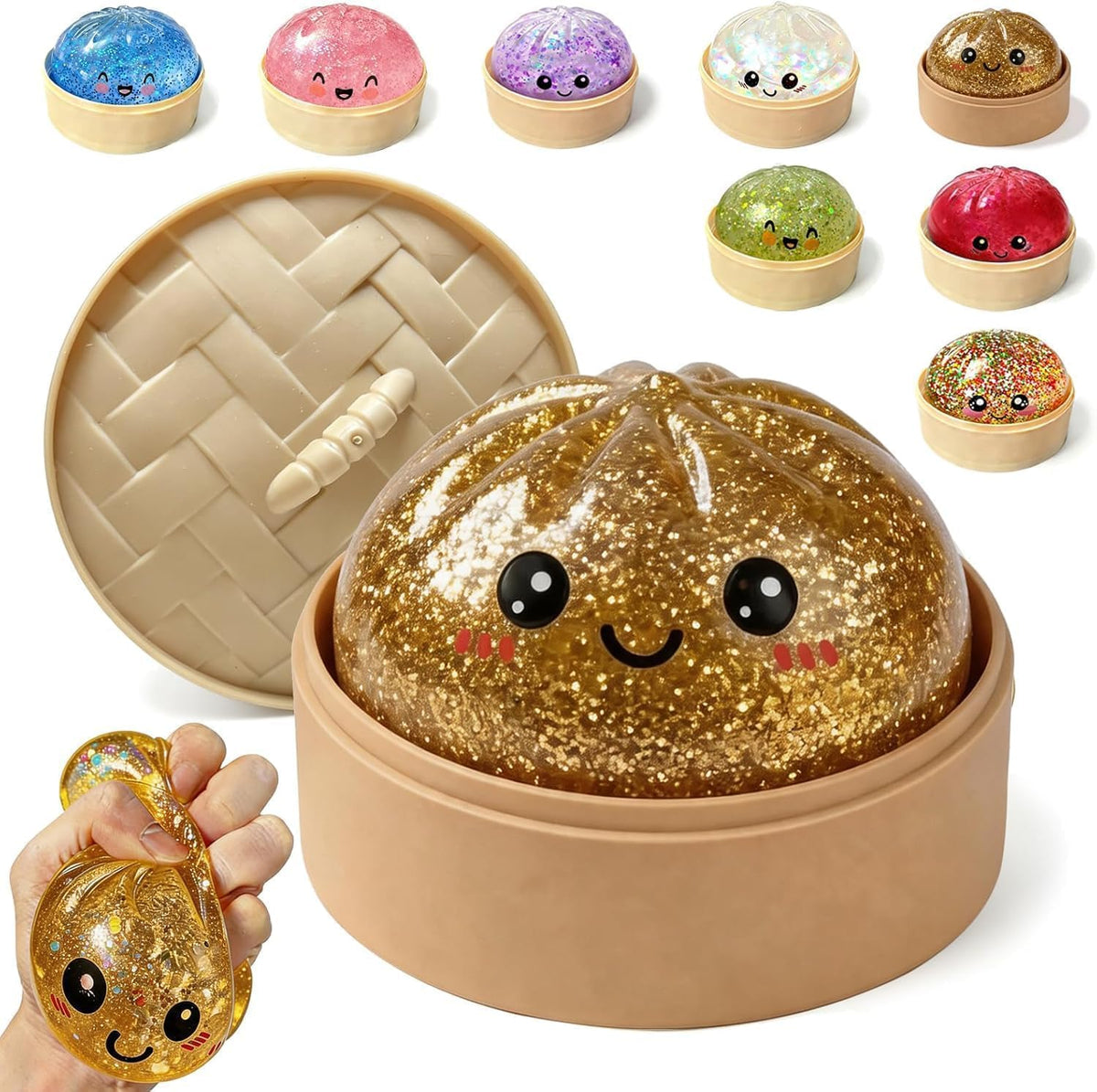 Cute Glittery Dumpling Style Soft Squeeze Toy with Storage Case | Random 1 Pc ( Cod not Available)