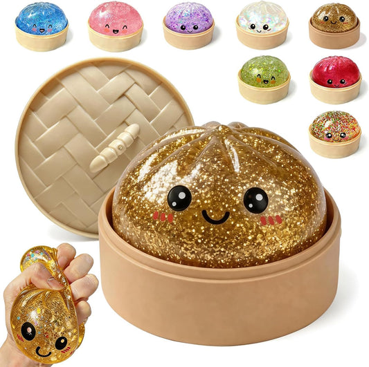 Cute Glittery Dumpling Style Soft Squeeze Toy with Storage Case | Random 1 Pc ( Cod not Available)