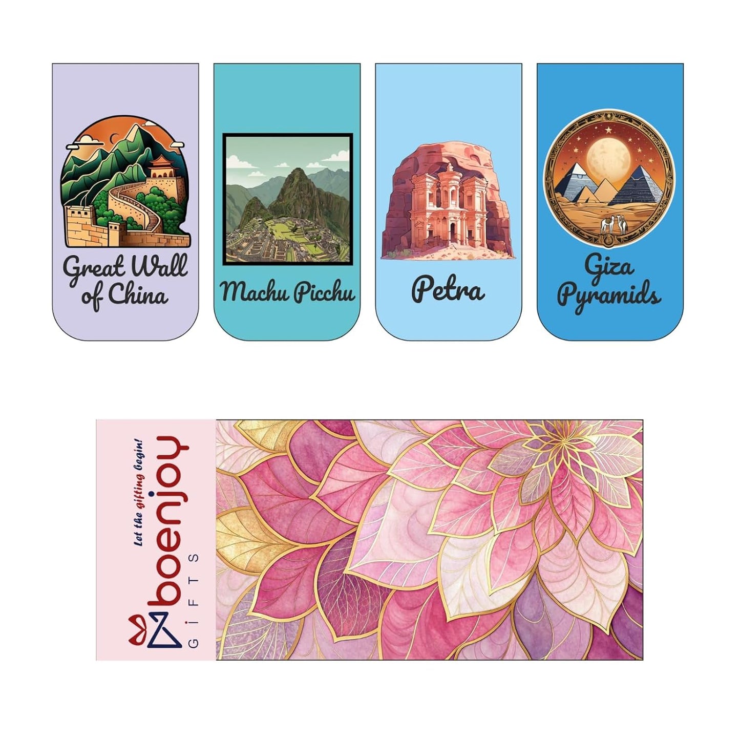 Wonders of The World Bookmark Set of 10-8 Magnetic Bookmarks + 2 Paper Bookmarks for Book Lovers, (11 x 2.9 cm)