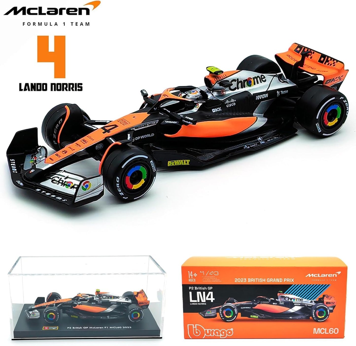 Bburago 1:43 2023 F1 MCL60 #4 British GP Lando Norris Die-Cast Alloy Formula 1 Racing Car Model