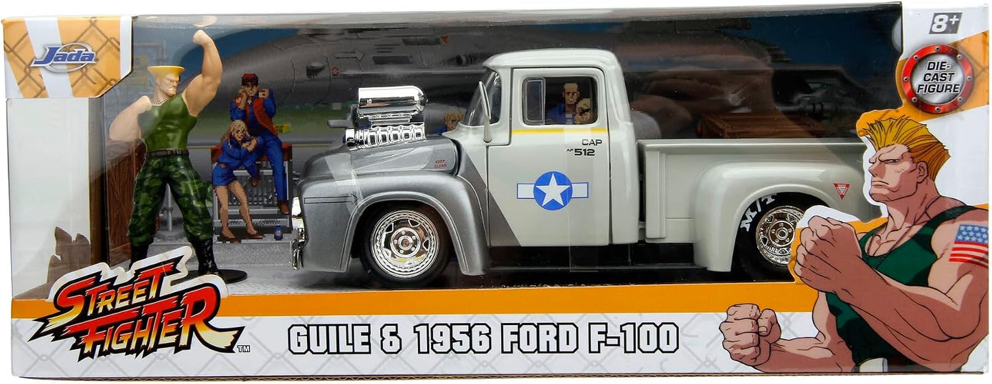Jada Toys Street Fighter 1956 Ford Pickup 1:24 Die-Cast Model Car with Guile Figure, Opening Doors, Hood & Trunk, Collectible Vehicle for Kids & Fans(COD NOT AVAILABLE)