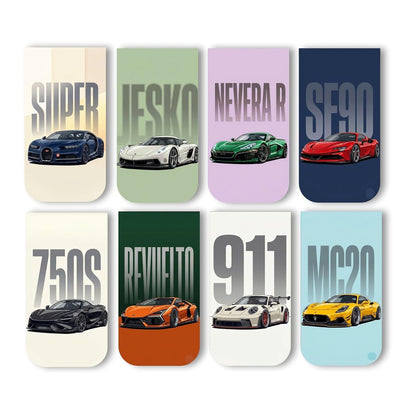 Super Cars Bookmark Set of 10-8 Magnetic Bookmarks + 2 Paper Bookmarks for Book Lovers, Aesthetic Bookmarks, Magnetic Bookmarks for Readers (11 x 2.9 cm)