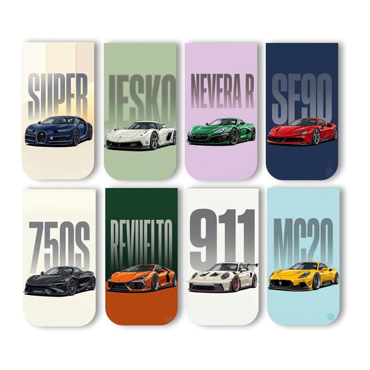 Super Cars Bookmark Set of 10-8 Magnetic Bookmarks + 2 Paper Bookmarks for Book Lovers, Aesthetic Bookmarks, Magnetic Bookmarks for Readers (11 x 2.9 cm)