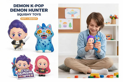K-POP Demon Hunters Squishy Toys Set of 2 | Stress Relief Squishies for Kids | Soft Slow Rising Squeeze Toys | Mini Collectible Figures, Birthday Return Gifts (Rumi Blue Hair)