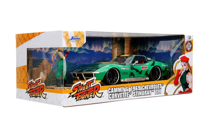 Jada Street Fighter 1:24 1969 Chevrolet Corvette Stingray ZL1 & 2.75" Cammy Figure, Toys for Kids and Adults( COD NOT AVAILABLE)
