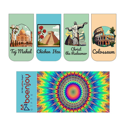 Wonders of The World Bookmark Set of 10-8 Magnetic Bookmarks + 2 Paper Bookmarks for Book Lovers, (11 x 2.9 cm)