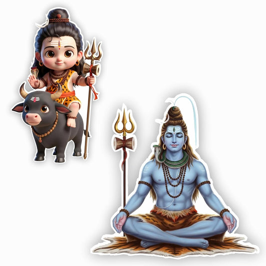 Lord Shiva & Bal Shiva MDF Wood Fridge Magnet Set | Premium Glossy Refrigerator Magnet | Decorative Collectible for Kids & Home Decor