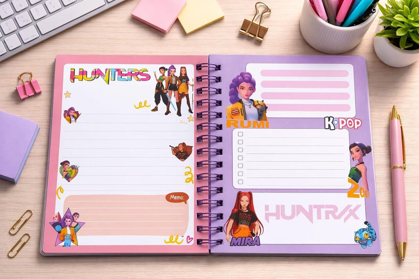 K POP Demon Hunters Spiral Notebook A5 Size | Hard Cover Single Line Ruled Journal | Writing Diary for Students | School Office College Use | Birthday Gift