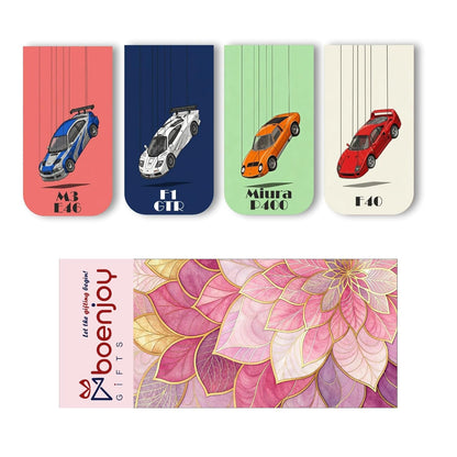 Retro Cars Bookmark Set of 10-8 Magnetic Bookmarks + 2 Paper Bookmarks for Book Lovers, Aesthetic Bookmarks, Magnetic Bookmarks for Readers (11 x 2.9 cm)