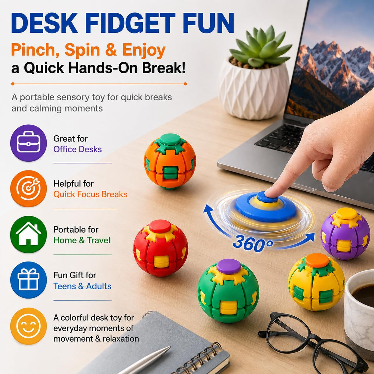 Press & Spin Gyroscopic Spinner Ball Toy – Random Color 1 Pc | Handheld Rotating Stress Relief Toy for Kids & Adults