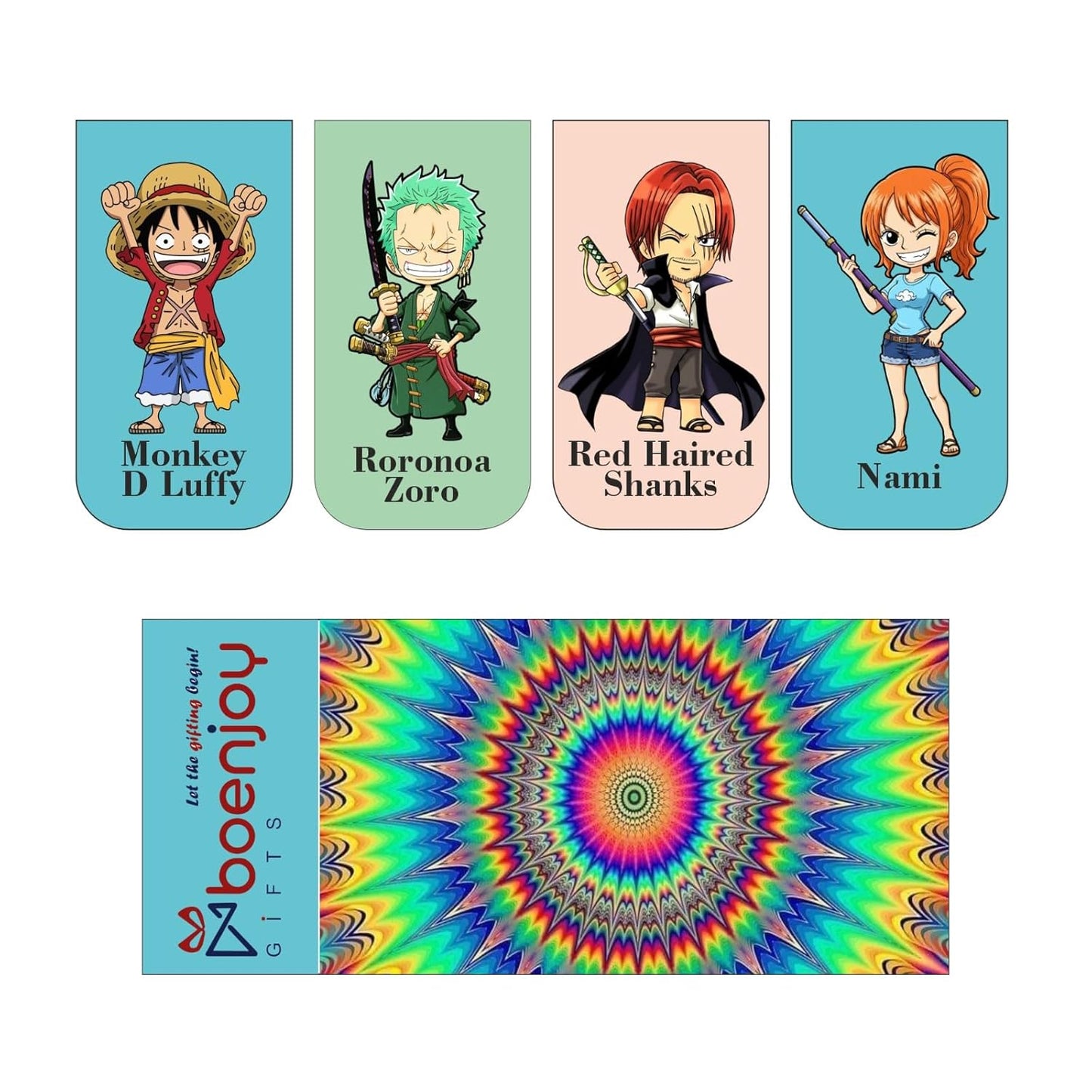 One Piece Bookmark Set of 10-8 Magnetic Bookmarks + 2 Paper Bookmarks for Book Lovers, (11 x 2.9 cm)
