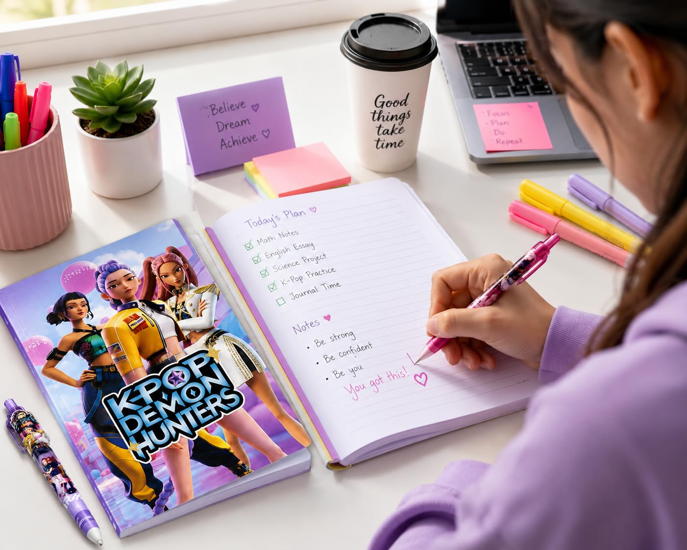 K-Pop Stationery Set, 6 Notebooks with 100 Pages Each and 6 Smooth Gel Pens, Gift for Students and Fans