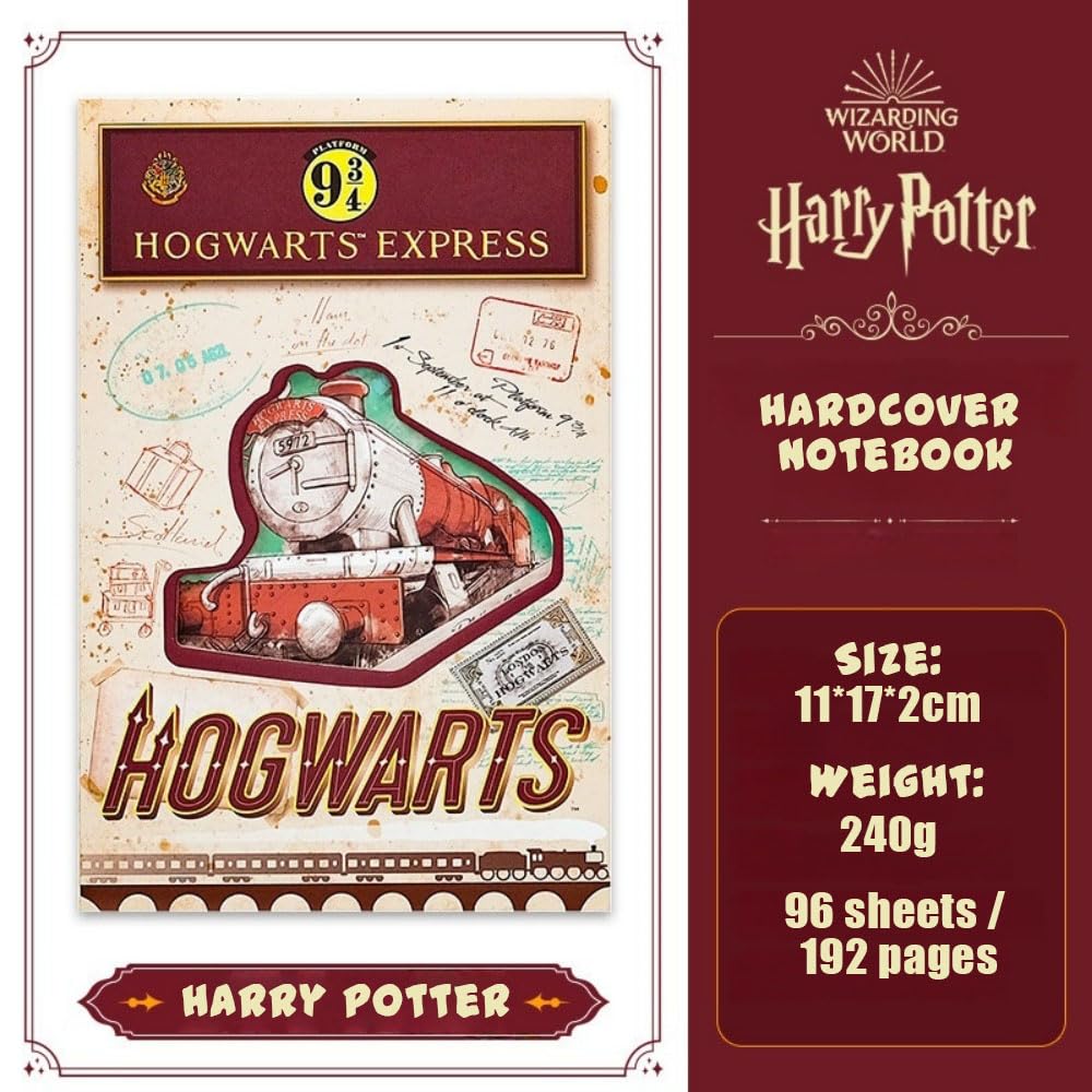 Harry Potter Hardcover Journal Diary, Vintage Writing Paper Notebook, 92 sheets Magnetic Cover (192 Pages) Size 5 * 7 inch (Platform 9 3/4)