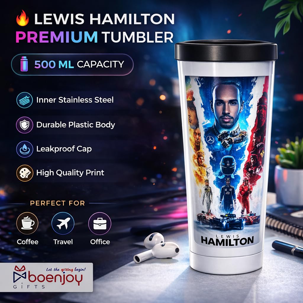 Lewis Hamilton Shipper Tumbler Bottle – 500ml Large Capacity, 19cm Height, Leakproof Plastic Shaker Cup for Gym, Protein Shake & Water | Gift for F1 Fans