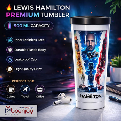 Lewis Hamilton Shipper Tumbler Bottle – 500ml Large Capacity, 19cm Height, Leakproof Plastic Shaker Cup for Gym, Protein Shake & Water | Gift for F1 Fans