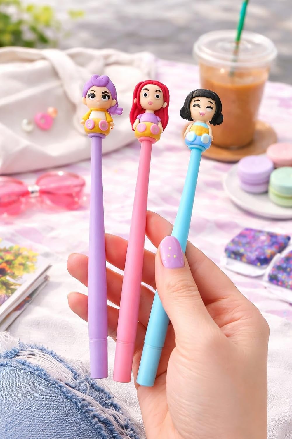 K POP Demon Hunters Ball Pen Set of 3 | Cute Anime Character Pens | Smooth Writing Blue Ink Pens | Cartoon Figure Pens for Kids, Girls, School & Gift Use