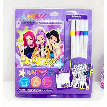 Demon Hunter Kids Coloring Kit with Mini Notebook & Washable Markers-Cute Painting Set for Kids, Travel Drawing Activity Kit for Creative Art Craft Gift (4 Color Markers + Coloring Pad)