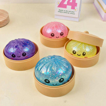 Cute Glittery Dumpling Style Soft Squeeze Toy with Storage Case | Random 1 Pc ( Cod not Available)
