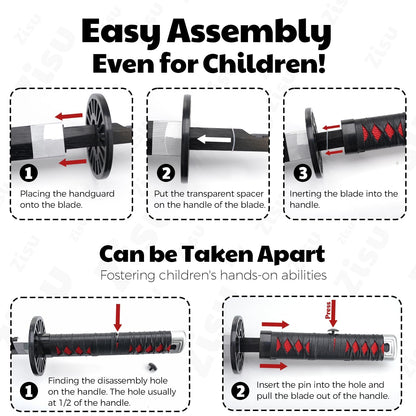 Demon Slayer Wooden Katana Sword 23.6 Inch Anime-Inspired Toy Sword with Scabbard & Stand | Safe Cosplay Prop for Pretend Play & Costume Use (Demon Slayer (Black Tanjiro))