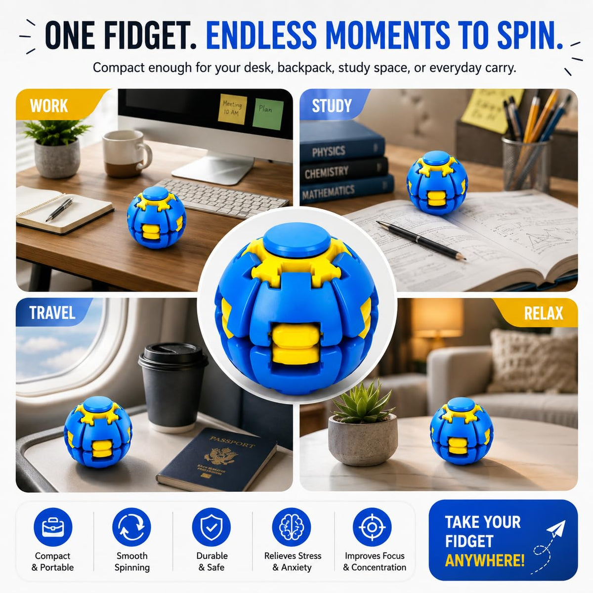 Press & Spin Gyroscopic Spinner Ball Toy – Random Color 1 Pc | Handheld Rotating Stress Relief Toy for Kids & Adults