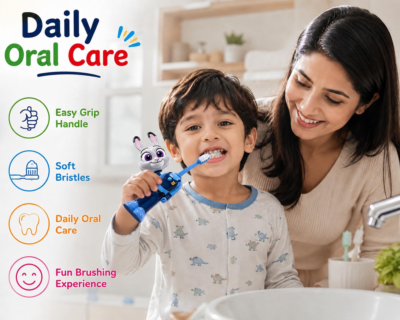 Zootopia Judy Hopps Kids Toothbrush with Protective Cap | Cute Rabbit Character Soft Bristle Travel Toothbrush for Kids | Portable Cartoon Toothbrush