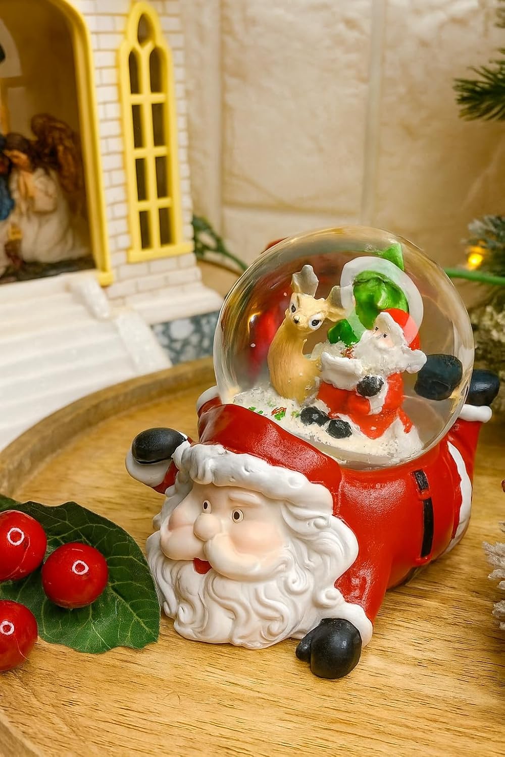Christmas Santa Snow Globe Glitter Dome Water Christmas Decoration, Santa Face, Size Approx 13 cm (Only Light, No Music)