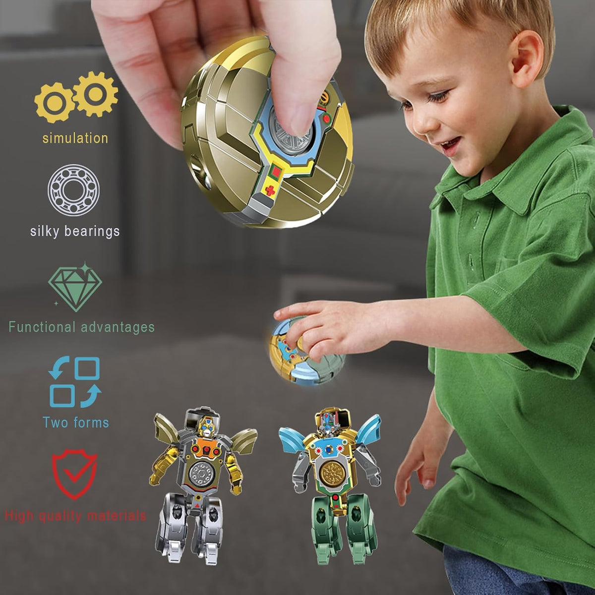 Transforming Spinner Robot Toy Set of 10 for Boys & Girls | 6 CM Plastic Spinning Toy (Random Design ) Cod Not Available