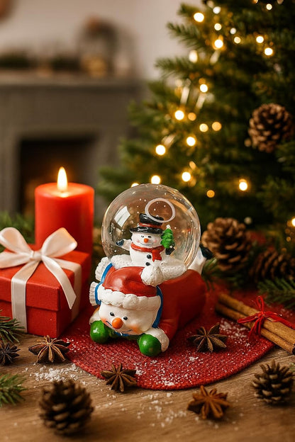 Christmas Snowman Snow Globe Glitter Dome Water Christmas Decoration, Snowman Face, Size Approx 13 cm (Only Light, No Music)