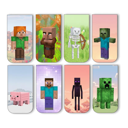 Mincraft Bookmark Set of 10-8 Magnetic Bookmarks + 2 Paper Bookmarks for Book Lovers, Aesthetic Bookmarks, Magnetic Bookmarks for Readers (11 x 2.9 cm)