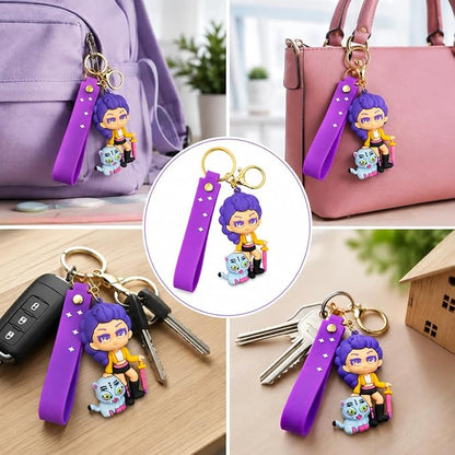 K-Pop Demon Hunters Keychain | Cute 3D Character Silicone Keychain with Wrist Strap for Bags, Backpacks & Keys (Rumi)