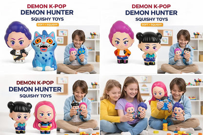 K POP Demon Hunters Squishy Toys Set of 2 | Stress Relief Squishies for Kids | Soft Slow Rising Squeeze Toys | Collectible Figures | Birthday Return Gifts (Rumi Purple Hair)