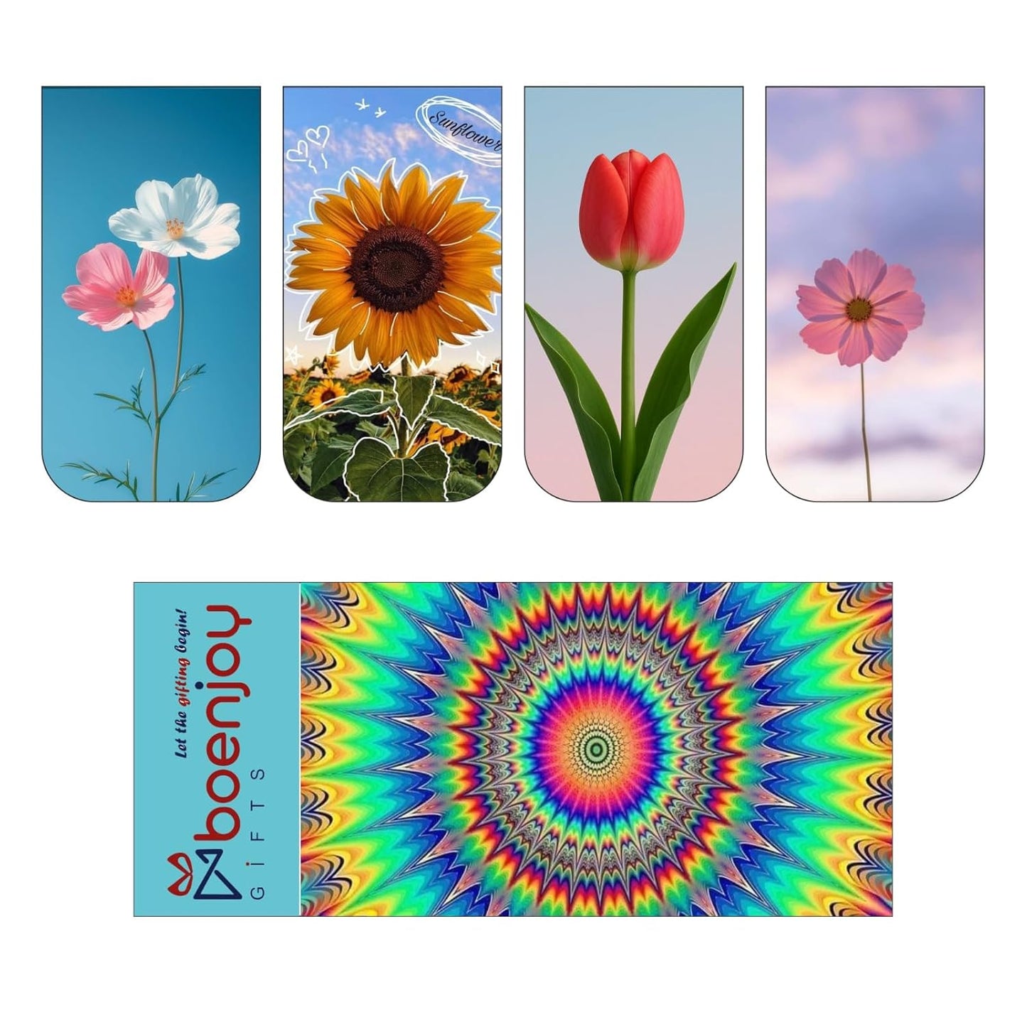 Flower Colorful Bookmark Set of 10-8 Magnetic Bookmarks + 2 Paper Bookmarks for Book Lovers, Aesthetic Bookmarks, Magnetic Bookmarks for Readers (11 x 2.9 cm) New
