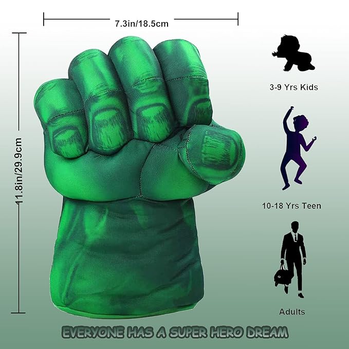 Hulk Smash Gloves for Kids | Giant Green Superhero Fist Gloves | Soft Plush Roleplay Toy ( COD NOT AVAILABLE)